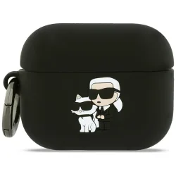 Custodia Karl Lagerfeld Silicone Karl & Choupette 3D per Apple AirPods Pro 3, Nera