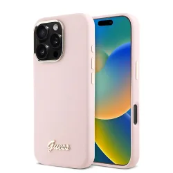 Custodia per Apple iPhone 16 Pro, Guess, Script Metal Logo & Frame, Rosa