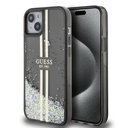 Custodia per Apple iPhone 15 Plus, Guess, Liquid Glitter Gold Stripes, Nera