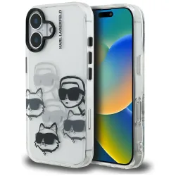 Custodia per Apple iPhone 16, Karl Lagerfeld, IML Luxury Multi Head Pattern, Trasparente