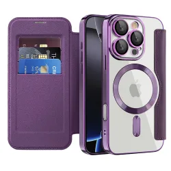 Custodia MagSafe per Apple iPhone 16 Pro Max, Techsuit, SmartMag Book, Viola