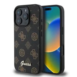 Custodia MagSafe per Apple iPhone 16 Pro, Guess, Peony Script, Nera