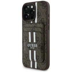 Custodia MagSafe per Apple iPhone 16 Pro Max, Guess, Cardslot 4G Stripes, Marrone