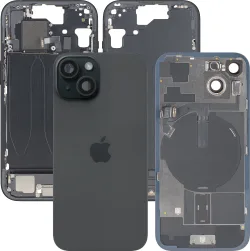 Cover Batteria Apple iPhone 15, Con Scocca Centrale, Parti Complete, Nero, Swap Premium
