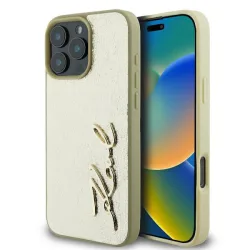 Custodia per Apple iPhone 16 Pro, Karl Lagerfeld, Metal Signature, Dorata