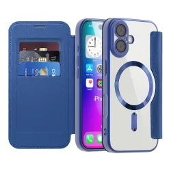 Custodia MagSafe per Apple iPhone 17, Techsuit, SmartMag Book, Blu
