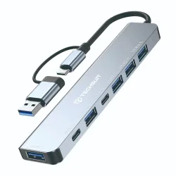 Hub USB / USB-C Techsuit H6 DataBridge, 7in1, Grigio