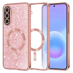 Custodia MagSafe per Samsung Galaxy A57 5G, Techsuit, Luxury Glitter, Rosa Dorato