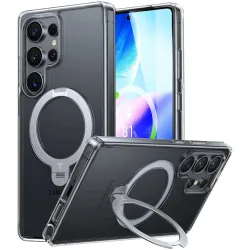 Custodia MagSafe per Samsung Galaxy S25 Ultra S938, Torras, Ostand Spin, Trasparente