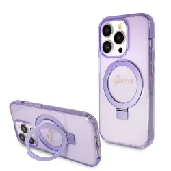 Custodia MagSafe per Apple iPhone 15 Pro Max, Guess, IML Ring Stand Glitter, Viola