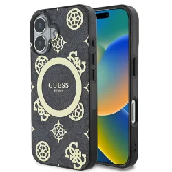 Custodia MagSafe per Apple iPhone 16, Guess, IML 4G Peony, Nera