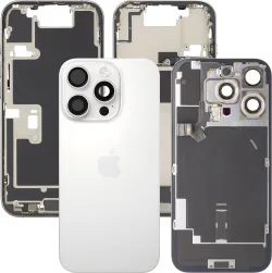 Copertura Batteria Apple iPhone 16 Pro, Con Scocca Centrale, Parti Complete, Bianco (Titanio Bianco), Swap Premium