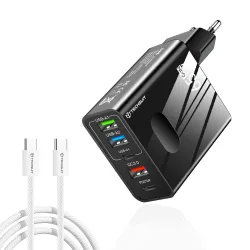 Caricabatterie Rete con Cavo USB-C Techsuit CHC1 PentaXPower, 25W, 3A, 3 x USB-A - 2 x USB-C, Nero