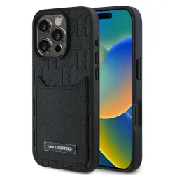 Custodia per Apple iPhone 16 Pro, Karl Lagerfeld, Cardslots Monogram, Nera