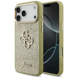 Custodia per Apple iPhone 17 Pro Max, Guess, Fixed Glitter Big 4G Metal Frame, Dorata