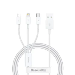 Cavo di Ricarica USB-A - Lightning / microUSB / USB-C Baseus Superior 3in1 Series, 20W, 1m, Bianco P10320105221-00