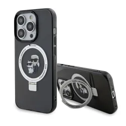 Custodia MagSafe per Apple iPhone 14 Pro, Karl Lagerfeld, Ring Stand Karl & Choupette, Nera