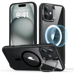 Custodia MagSafe per Apple iPhone 16, ESR, Classic Hybrid Kickstand, Nera Trasparente