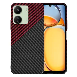 Custodia per Xiaomi Redmi 13C 5G / 13C / Poco C65, Techsuit, Carbonite FiberShell, Nero Rosso