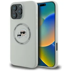 Custodia MagSafe per Apple iPhone 16 Pro, Karl Lagerfeld, Silicone Karl & Choupette's Heads, Beige