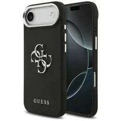 Custodia per Apple iPhone 17 Air, Guess, 4G Grained Big and Classic Logo, Nera Argentata