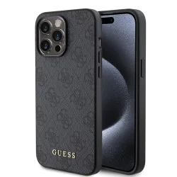 Custodia per Apple iPhone 15 Pro, Guess, 4G Metal Gold Logo, Grigio