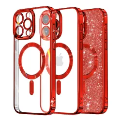 Custodia MagSafe per Apple iPhone 15 Pro Max, Techsuit, Luxury Glitter, Rosso