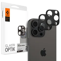 Pellicola protettiva per Fotocamera Posteriore Spigen GlastR Optik per Apple iPhone 16 Pro Max, Vetro Temperato, Set 2 pezzi, Nera AGL05273
