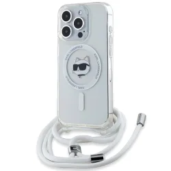 Custodia MagSafe per Apple iPhone 15 Pro, Karl Lagerfeld, IML Crossbody Choupette's Head con Tracolla, Trasparente