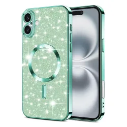 Custodia MagSafe per Apple iPhone 16 Plus, Techsuit, Luxury Glitter, Verde Chiaro