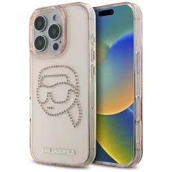 Custodia per Apple iPhone 16 Pro, Karl Lagerfeld, IML Rhinestones Karl's Head, Rosa