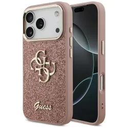 Custodia per Apple iPhone 17 Pro, Guess, Fixed Glitter Big 4G Metal Frame, Rosa