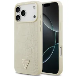 Custodia MagSafe per Apple iPhone 17 Pro Max, Guess, Croco Triangle Logo, Dorata