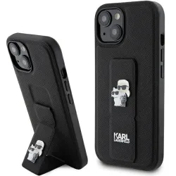 Custodia MagSafe per Apple iPhone 15, Karl Lagerfeld, Saffiano Gripstand Karl & Choupette, Nera