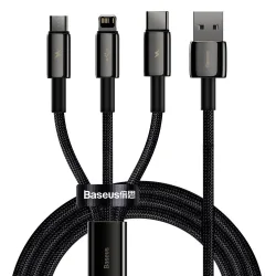 Cavo di Ricarica USB-A - Lightning / microUSB / USB-C Baseus Tungsten Gold 3in1, 18W, 1.5m, Nero CAMLTWJ-01