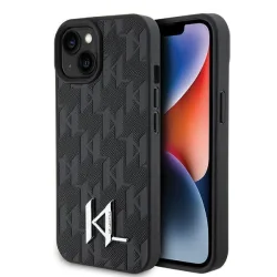 Custodia per Apple iPhone 15, Karl Lagerfeld, Monogram Hot Stamp Metal Logo, Nera