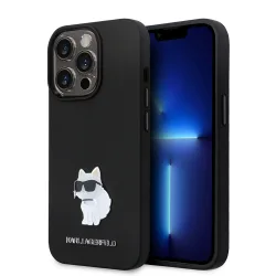 Custodia per Apple iPhone 14 Pro, Karl Lagerfeld, Silicone Choupette Metal, Nera