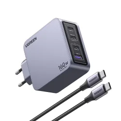 Caricabatterie da Rete con Cavo USB-C UGREEN X763 Nexode Pro, 160W, 3.25A, 1 x USB-A - 3 x USB-C, Grigio