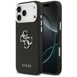 Custodia per Apple iPhone 17 Pro, Guess, 4G Grained Big and Classic Logo, Nera Argentata