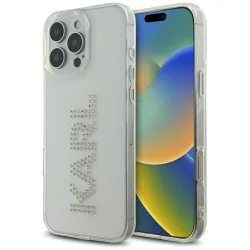 Custodia per Apple iPhone 16 Pro, Karl Lagerfeld, IML Rhinestones Transparent Logo, Trasparente