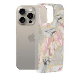 Custodia per Apple iPhone 15 Pro Max, Techsuit, Marble, Rosa