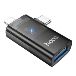 Adattatore OTG Lightning / USB-C - USB-A HOCO UA36E, Nero