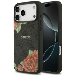 Custodia MagSafe per Apple iPhone 17 Pro Max, Guess, Stampa Fiori 4G, Nera
