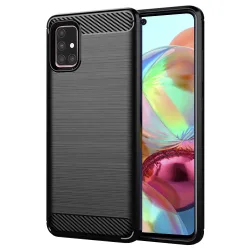 Custodia per Samsung Galaxy A71 A715, Techsuit, Carbonio, Nera