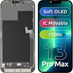 Display con Touchscreen MP compatibile con Apple iPhone 13 Pro Max, con Cornice, Versione Soft OLED FHD 120Hz IC Movable, Nero