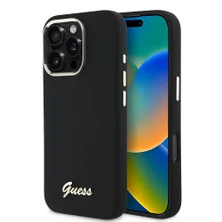 Custodia per Apple iPhone 16 Pro, Guess, Script Metal Logo & Frame, Nera