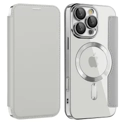 Custodia MagSafe per Apple iPhone 12, Techsuit, SmartMag Book, Grigio