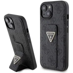 Custodia per Apple iPhone 15, Guess, Grip Stand 4G Triangle Strass, Nera