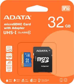 Scheda di Memoria microSDHC Adata, 32Gb, Classe 10 / UHS-1 U1, Con Adattatore AUSDH32GUICL10A1-RA1