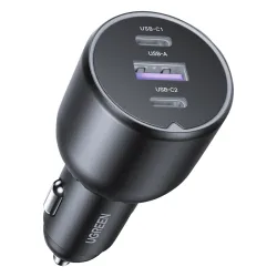 Caricabatterie da auto UGREEN EC705, 130W, 5A, 1 x USB-A - 2 x USB-C, Grigio